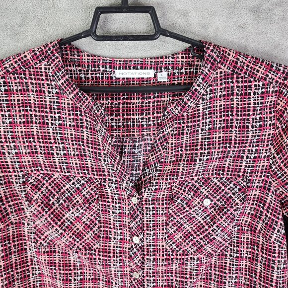 Women's Notations Red & Black Plaid Button-Down Blouse Top Roll Rab Sleeves L - Picture 4 of 11